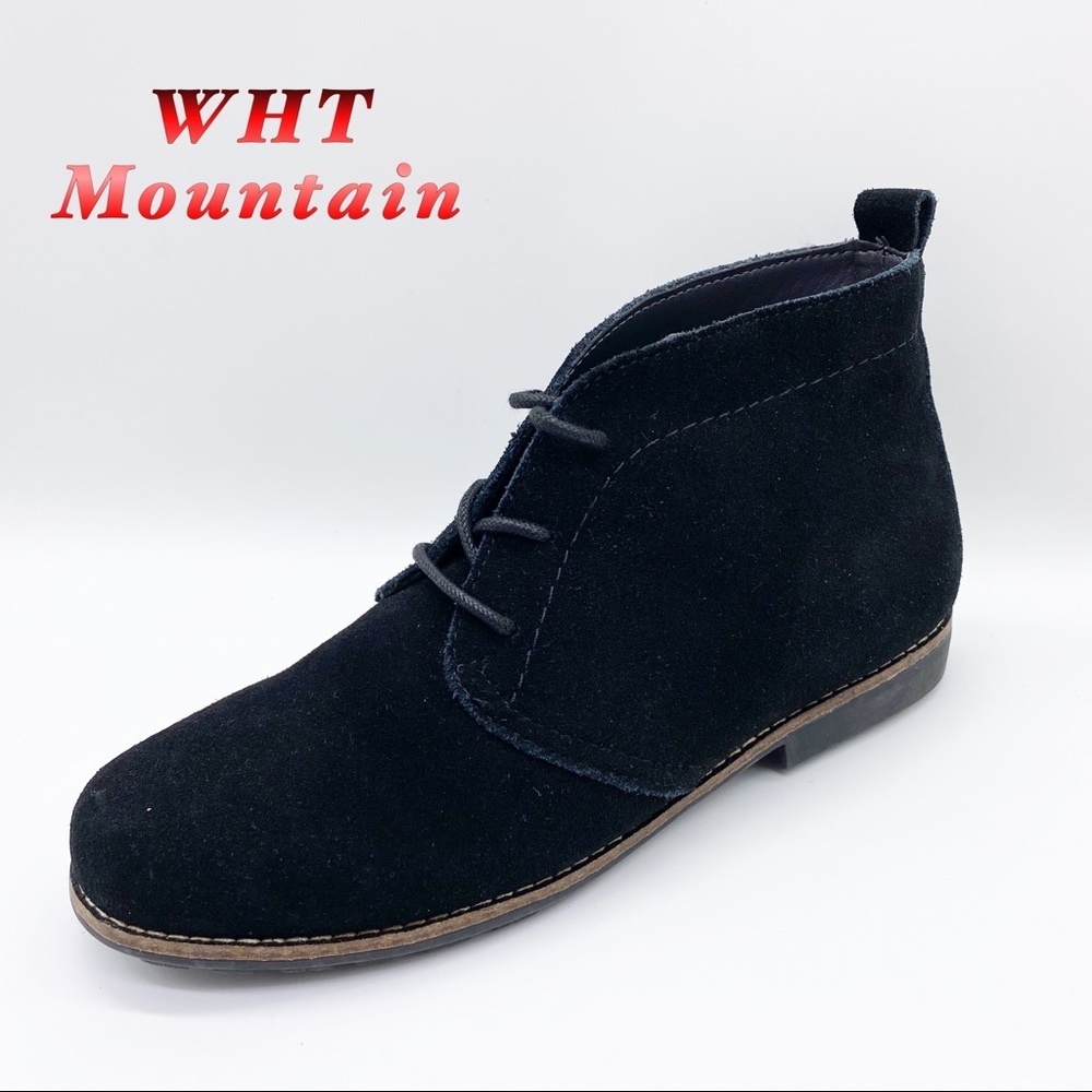 White Mountain-Black Suede Leather lace up bootie 7